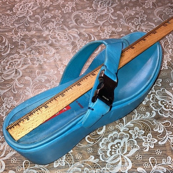 PRADA platform grayed-blue (1stpic), thong sandals, st buckles $192 - Picture 9 of 10